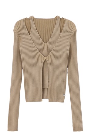 HONA RIBBED SLEEVELESS LAYERED CARDIGAN_NFCA5270