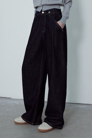 VERTICAL TUCK NON-FADE WIDE DENIM PANTS_NFDP5293
