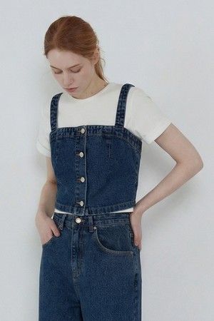 FOUR-BUTTON CROP DENIM BUSTIER_N6STS0375