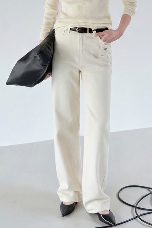 CREAM STRAIGHT COTTON PANTS_N6SCP0374