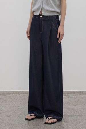 [맞춤기장] [와이드707] STITCH PINTUCK LIKE DENIM WIDE DENIM PANTS_N6SDP0385