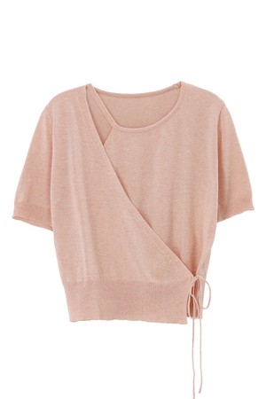 WRAP UNBALANCED LINEN KNIT(half-sleeved)_NHKN6499