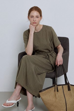 [쿨터치.ver] DRAPE WAIST LONG DRESS_NHON6538 (카키)