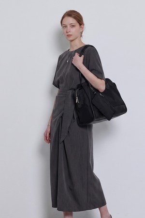 [쿨터치.ver] DRAPE WAIST LONG DRESS_NHON6538 (차콜)