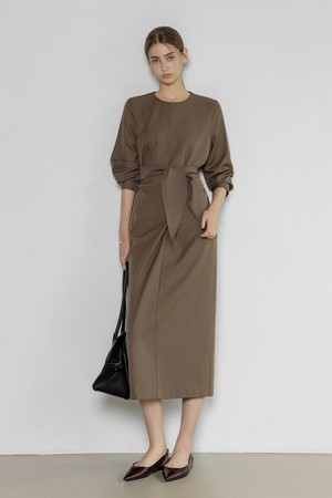 [풀슬리브.ver] DRAPE WAIST LONG DRESS_NFON6548 (브라운)