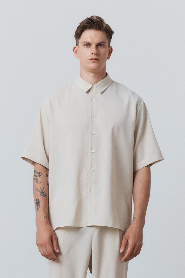 31THE - 긴팔셔츠 - Light Twill Semi-Oversized Shirt Beige