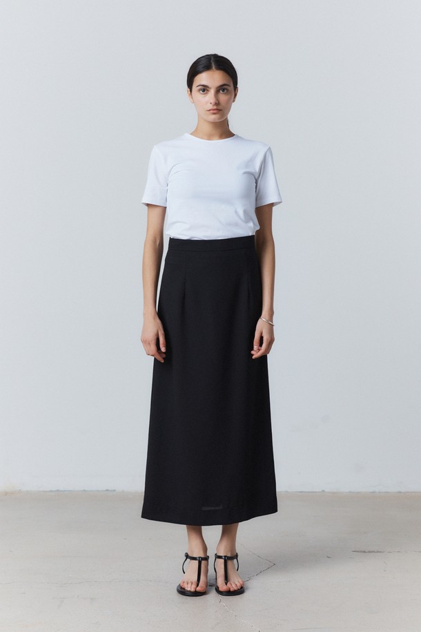 31THE - 롱스커트 - Light Twill A-line Skirt Black