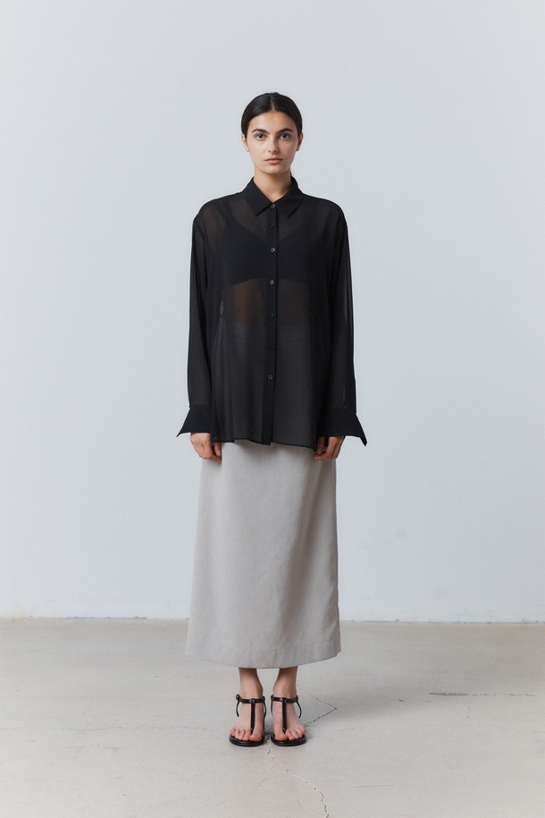 31THE - 롱스커트 - Light Twill A-line Skirt Gray Beidge