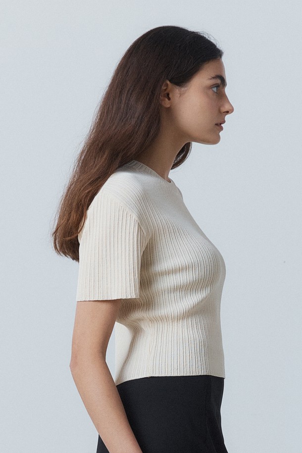 31THE - 반소매 티셔츠 - Comfort Blend Ribbed Knit Top Cream