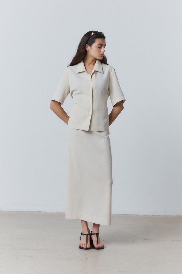 31THE - 롱스커트 - Light Twill A-line Skirt Beige