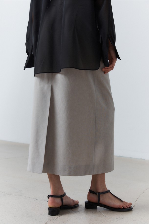 31THE - 롱스커트 - Light Twill A-line Skirt Gray Beidge