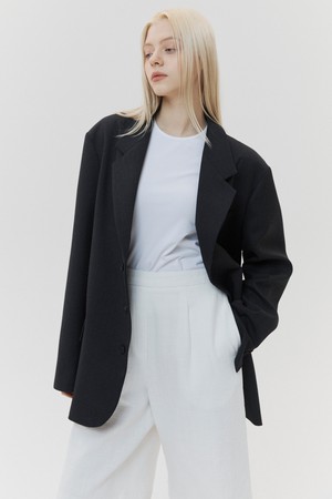 Wool Single Blazer Dark Gray