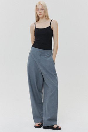 Wool Tuck Wide Trousers Ash Blue