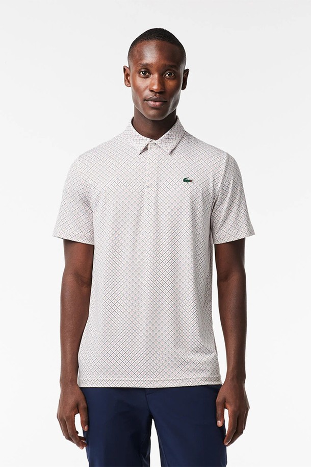 LACOSTE - 반팔티셔츠 - 라코스테 골프 남성 UV차단 프린트 반소매 골프 폴로 아이보리 DH517551MBI