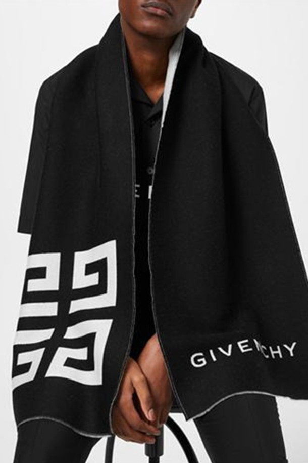 GIVENCHY - 스카프/머플러 - 지방시  4G 투톤 로고 실크 울 머플러 블랙 GV3518