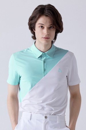 남성 절개 여름 폴로 티셔츠-WH/MINT_BLUE-a