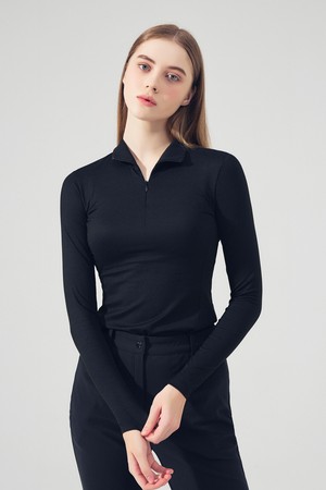 슬림 지퍼 카라넥 티셔츠 BLACK