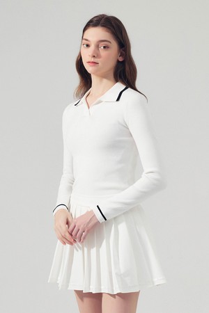 라인 배색 카라 니트 WHITE