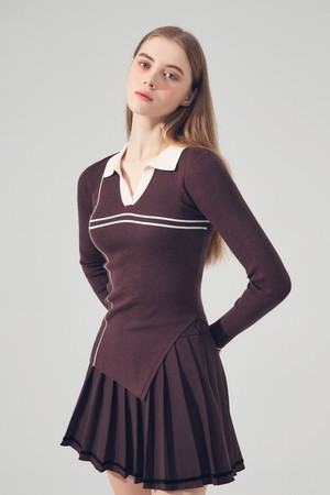 사선 슬릿 골지 카라 니트 BROWN