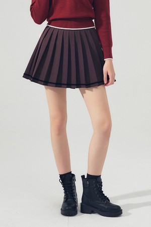 라인 플리츠 스커트 BROWN