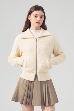 케이블 방풍 집업 니트 CREAM