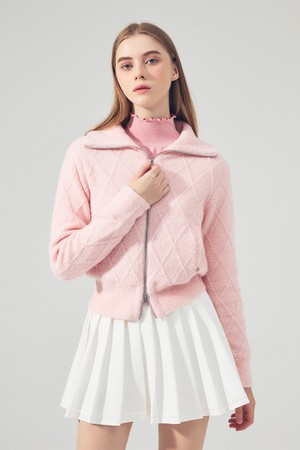 케이블 방풍 집업 니트 PINK