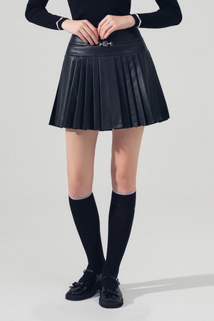 FAUX 레더 플리츠 스커트 BLACK