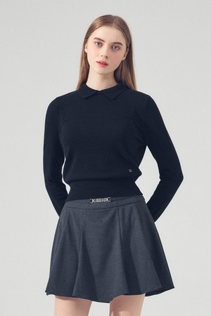 캐시미어 라운드 넥 카라 니트 BLACK