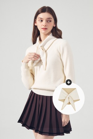 머플러 풀오버 방풍 니트 IVORY