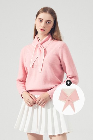 머플러 풀오버 방풍 니트 PINK