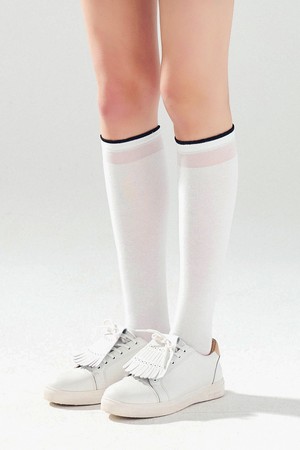 배색 포인트 니 삭스 WHITE_WHITE-a