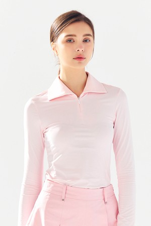 쿨 슬림 지퍼 카라넥 티셔츠 PINK_PINK-a