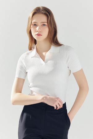 슬림 골지 카라 니트 WHITE