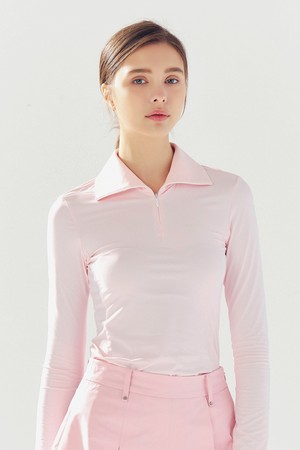 쿨 슬림 지퍼 카라넥 티셔츠 PINK