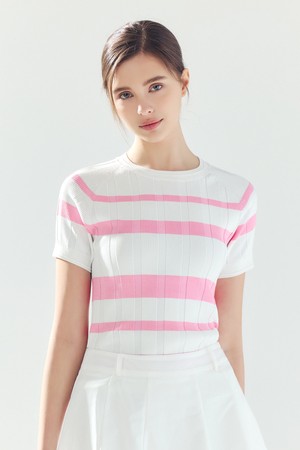 스트라이프 골지 라운드 니트 PINK_PINK-a