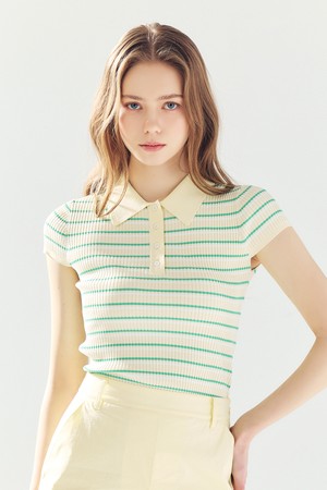 스트라이프 슬림 카라 니트 YELLOW_YELLOW-a