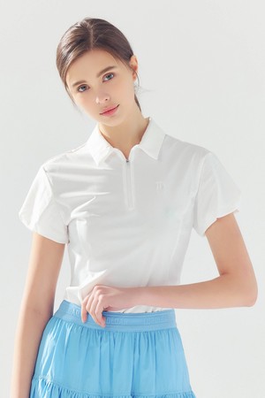 퍼프 소매 카라 반팔 티셔츠 WHITE