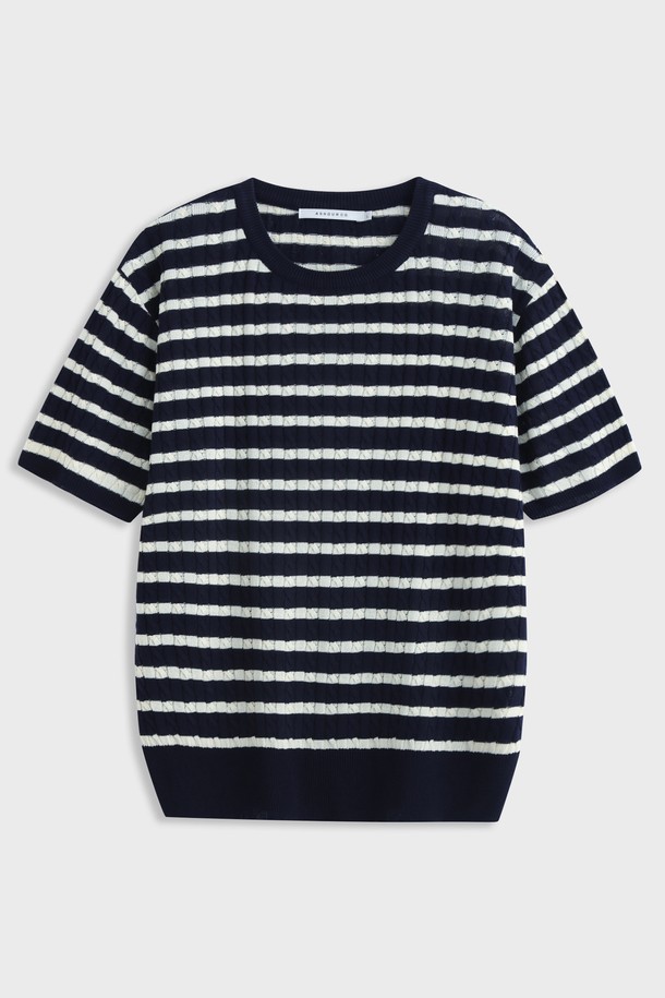 ASHOUR - 스웨터 - Stripe Cable Knit Navy