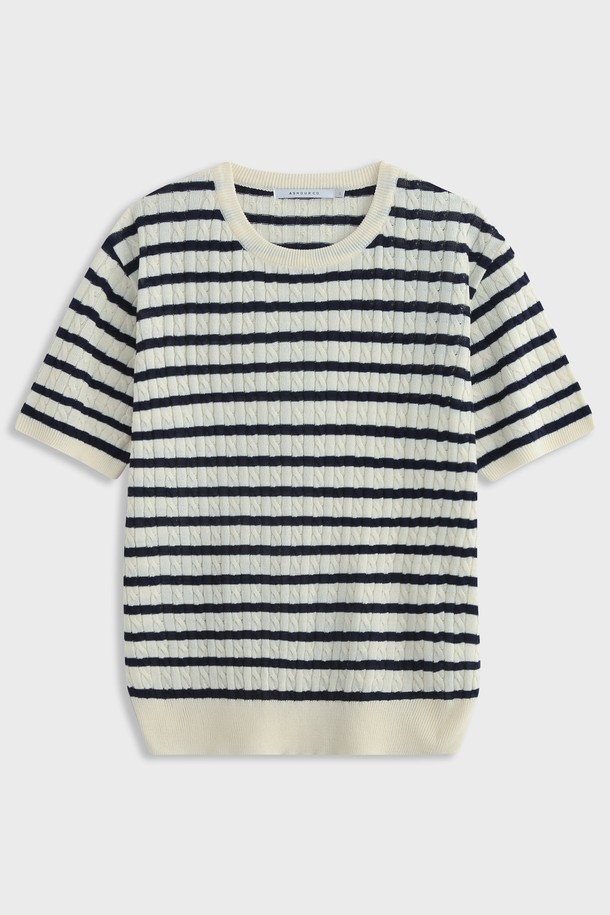 ASHOUR - 스웨터 - Stripe Cable Knit Ecru