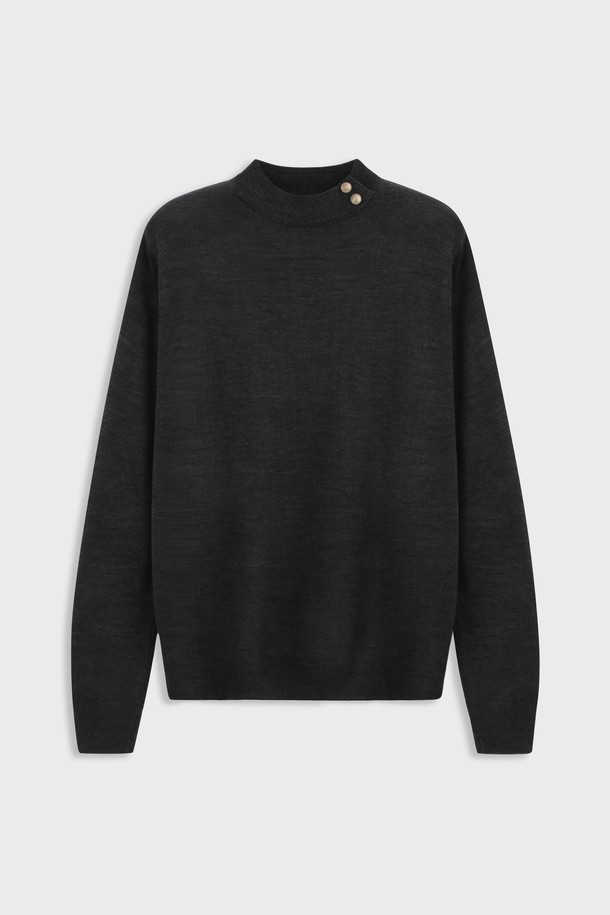 ASHOUR - 스웨터 - Gold Button Round Knit Charcoal