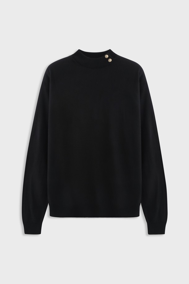 ASHOUR - 스웨터 - Gold Button Round Knit Black