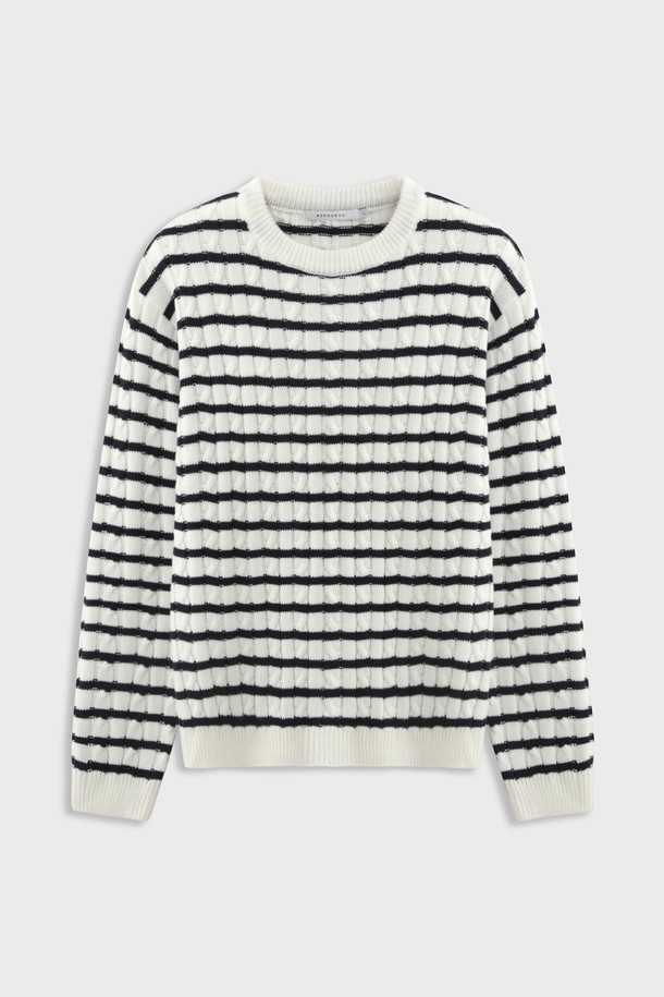 ASHOUR - 스웨터 - Cable Stripe Knit Ecru