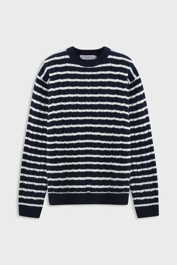 ASHOUR - 스웨터 - Cable Stripe Knit Navy