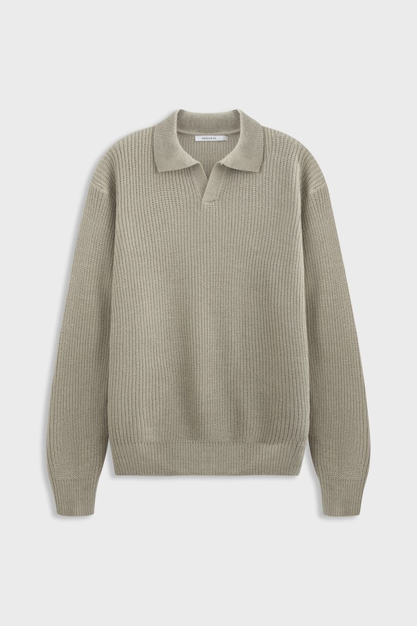 ASHOUR - 스웨터 - Open Collar Mixed Knit Beige