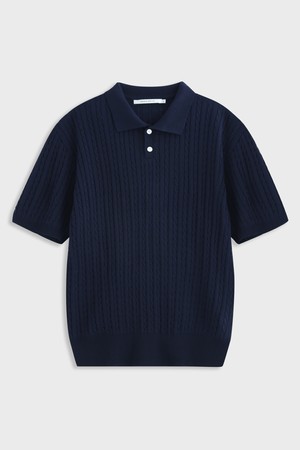 Button Collar Cable Half Knit Navy