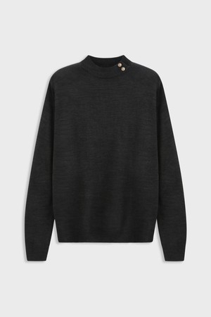 Gold Button Round Knit Charcoal