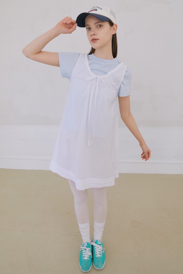 POEV - 민소매 원피스 - Shirring Sleeveless Dress - White