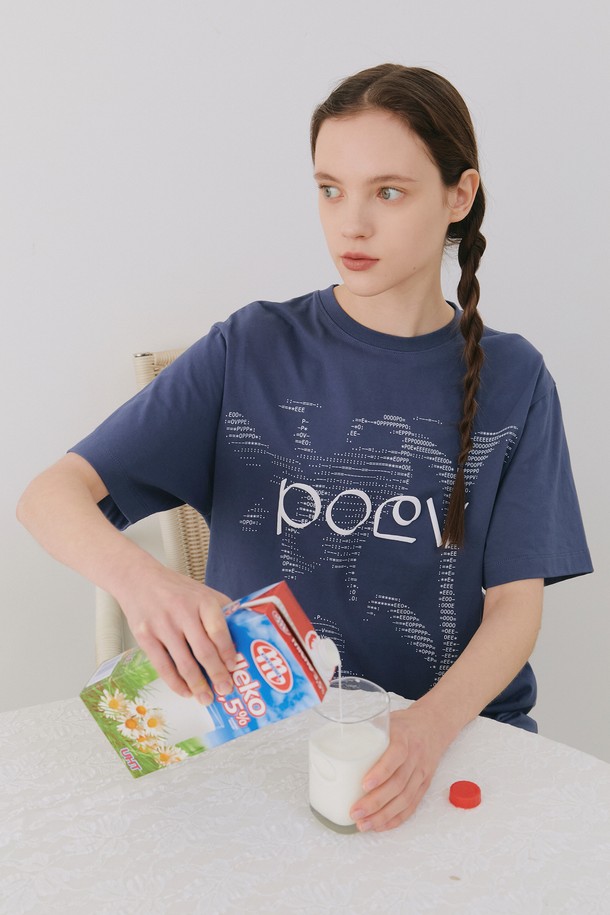 POEV - 반소매 티셔츠 - Flower Letter Oversized T-Shirt - Navy