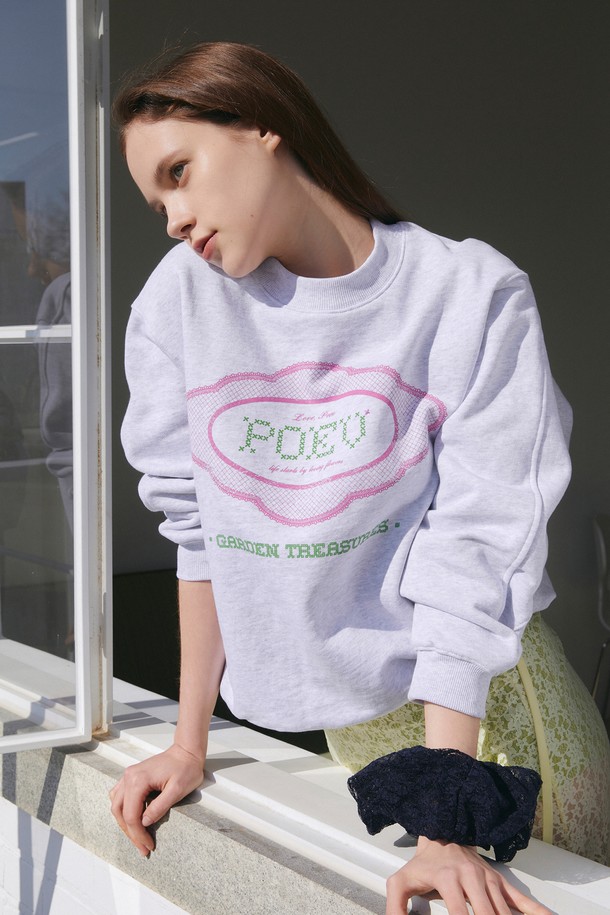 POEV - 긴소매 티셔츠 - Lace Applique Sweatshirt - Light Grey