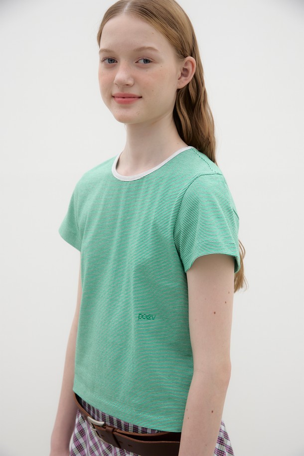 POEV - 반소매 티셔츠 - Two-tone Striped T-shirt - Green